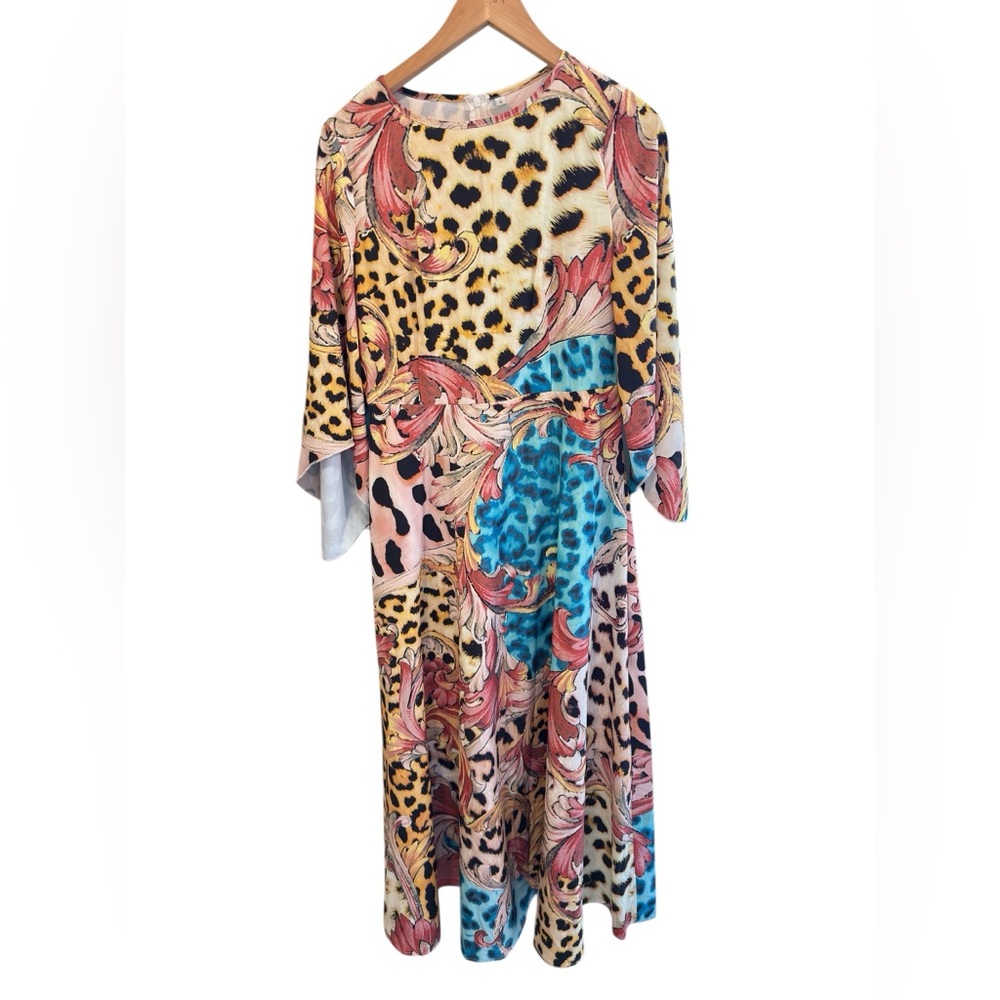 Baroque & Leopard Patchwork Maxi Dress - Size S- Pastel Collection